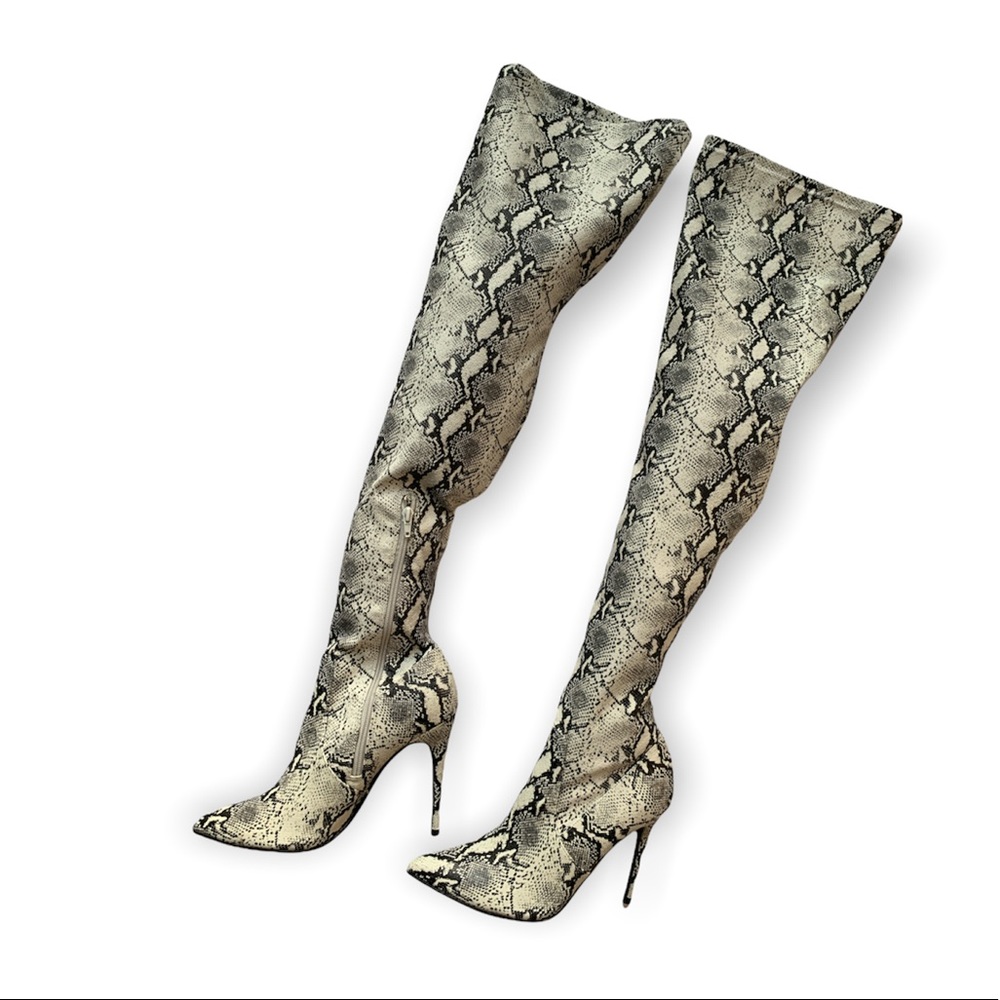STEVE MADDEN Over the Knee Snake Print Boots 9